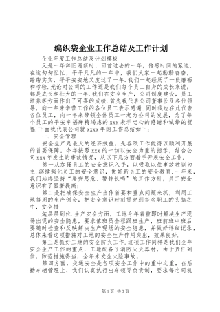 编织袋企业工作总结及工作计划 