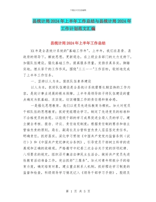 县统计局2024年上半年工作总结与县统计局2024年工作计划范文汇编