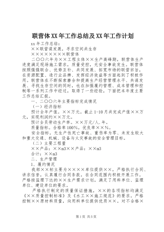 联营体XX年工作总结及XX年工作计划 