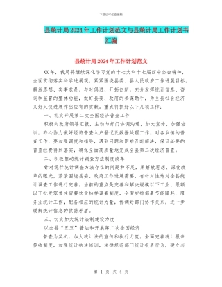 县统计局2024年工作计划范文与县统计局工作计划书汇编