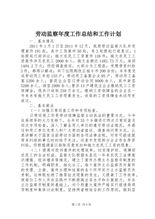 劳动监察年度工作总结和工作计划 