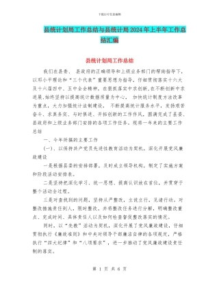 县统计划局工作总结与县统计局2024年上半年工作总结汇编