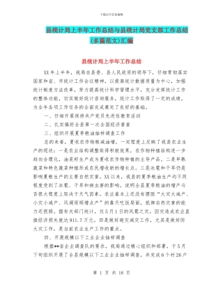 县统计局上半年工作总结与县统计局党支部工作总结汇编