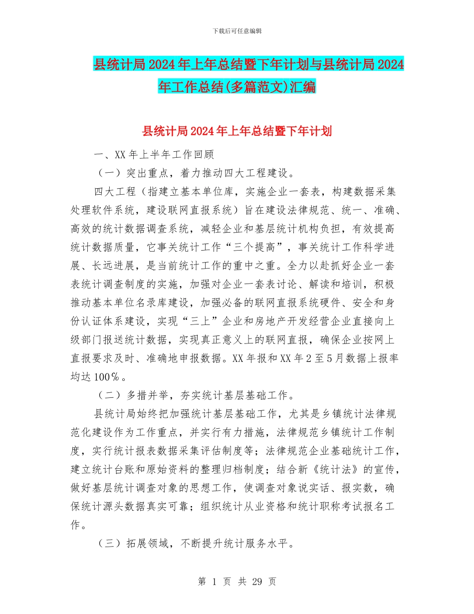 县统计局2024年上年总结暨下年计划与县统计局2024年工作总结汇编_第1页