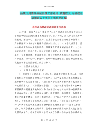 县统计局普法依法治理工作总结与县统计局调查队上半年工作总结汇编