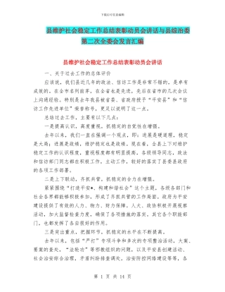 县维护社会稳定工作总结表彰动员会讲话与县综治委第二次全委会发言汇编