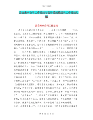 县自来水公司工作总结与县计委纪检组长工作总结汇编