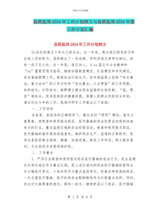 县药监局2024年工作计划例文与县药监局2024年度工作计划汇编