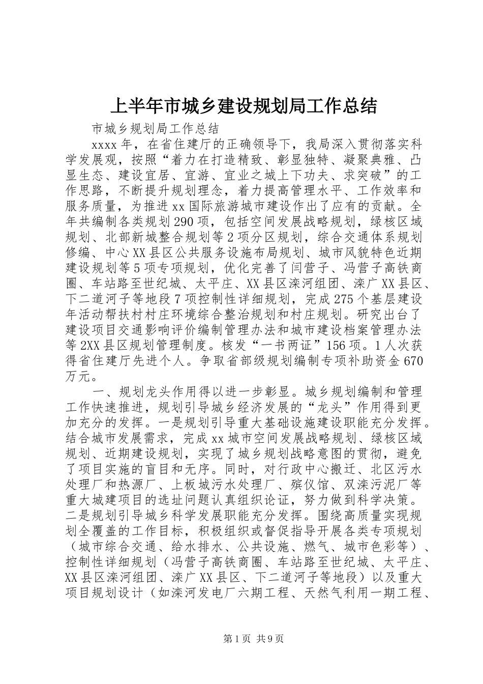 上半年市城乡建设规划局工作总结 _第1页