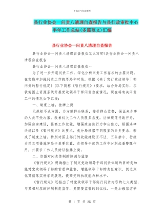 县行业协会一问责八清理自查报告与县行政审批中心半年工作总结汇编