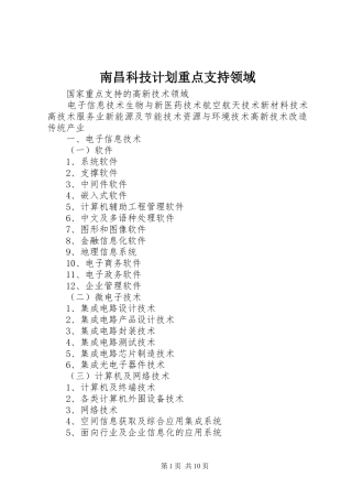 南昌科技计划重点支持领域 