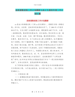 县街道敬老院工作计划最新与县计生委的年度工作计划汇编