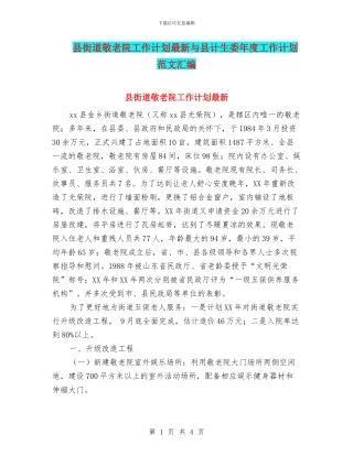 县街道敬老院工作计划最新与县计生委年度工作计划范文汇编