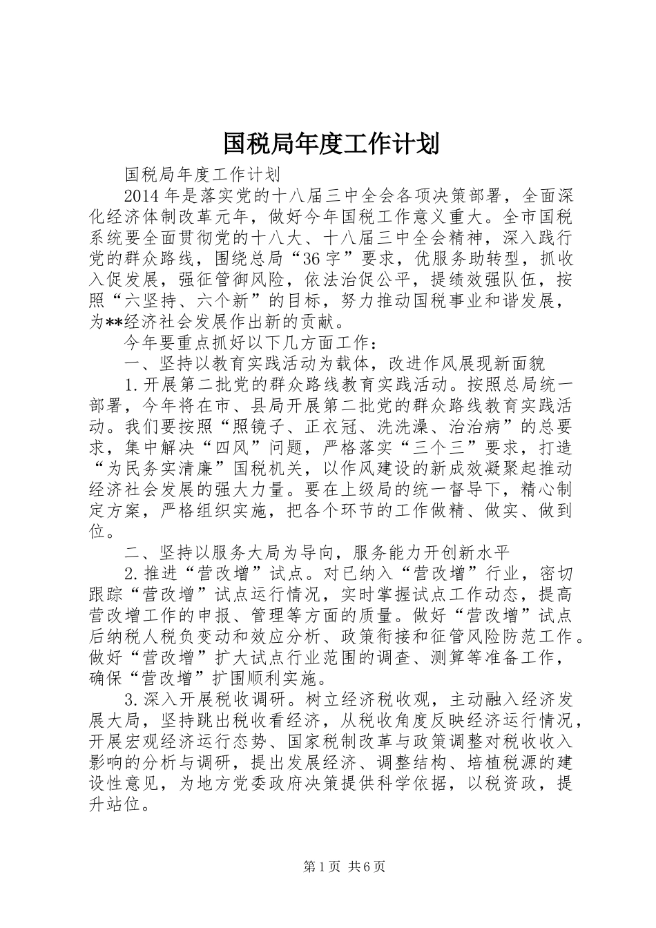 国税局年度工作计划 _第1页