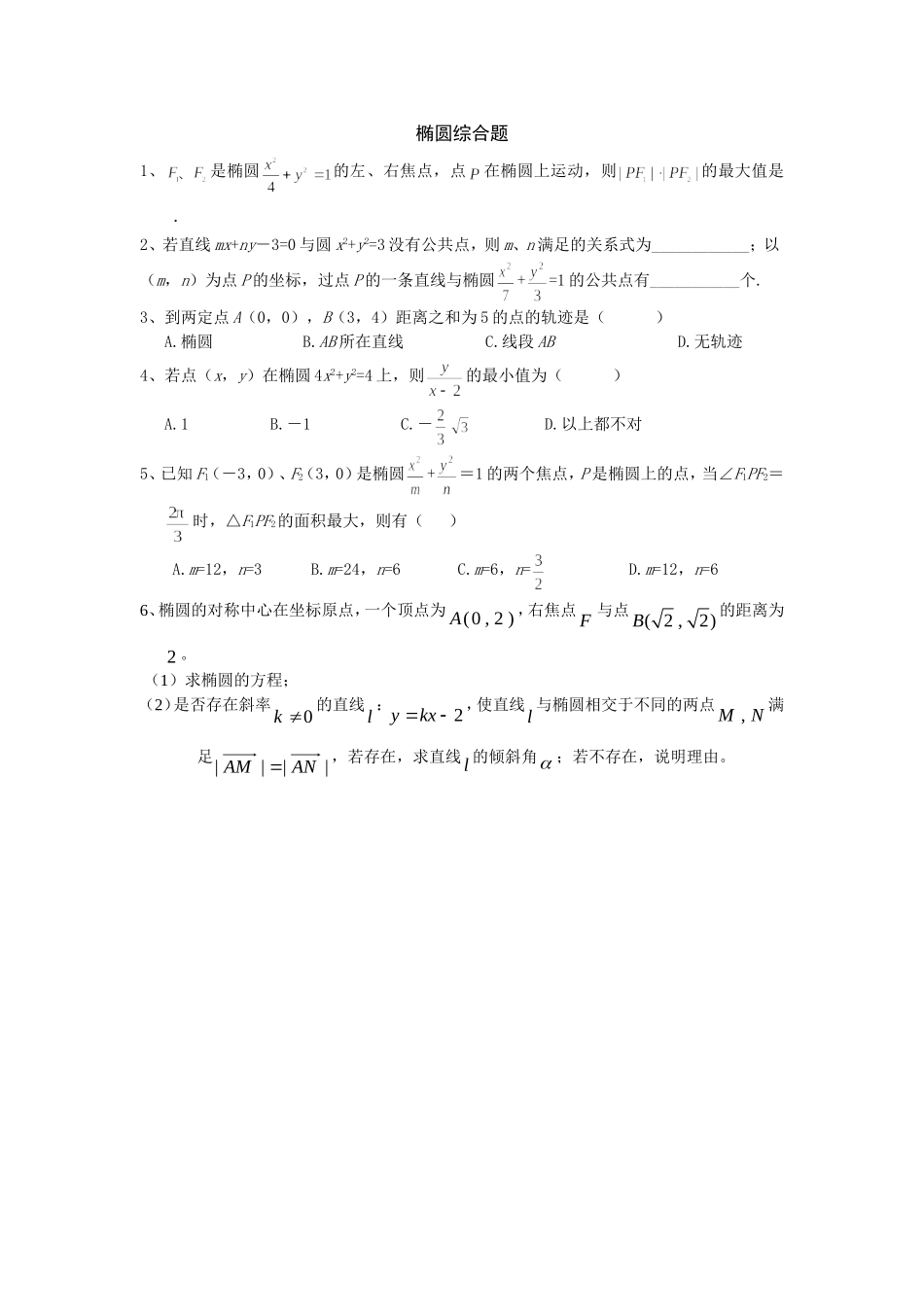 椭圆综合题（2012114）_第1页