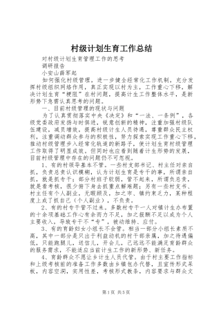 村级计划生育工作总结 