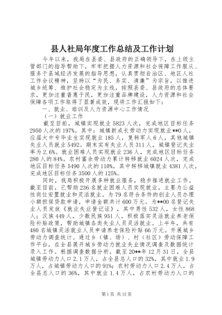 县人社局年度工作总结及工作计划 