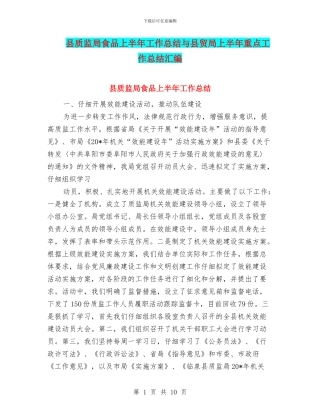 县质监局食品上半年工作总结与县贸局上半年重点工作总结汇编