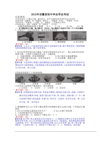 安徽省2015年中考化学试卷（word解析版）