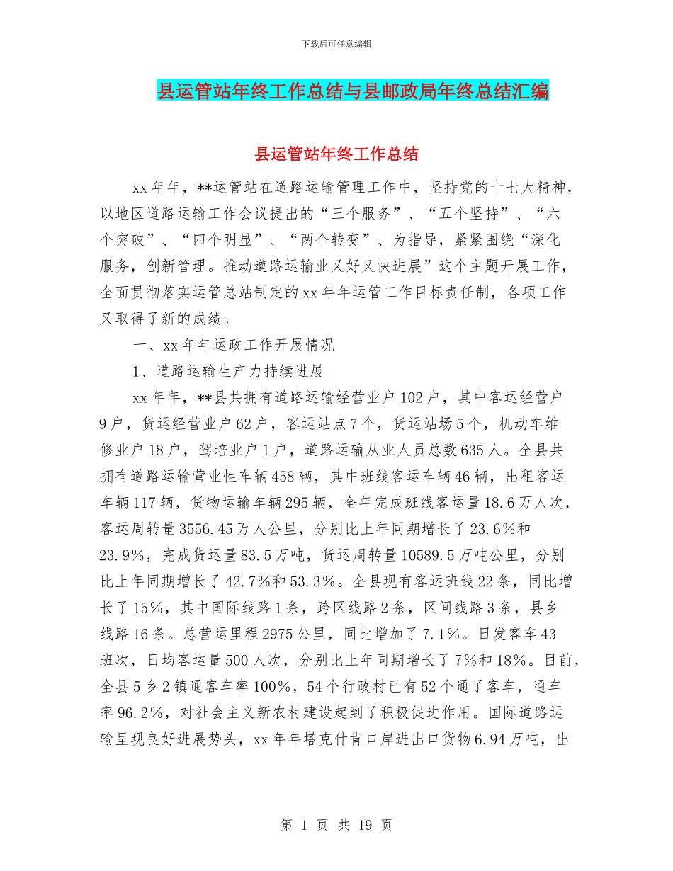 县运管站年终工作总结与县邮政局年终总结汇编_第1页