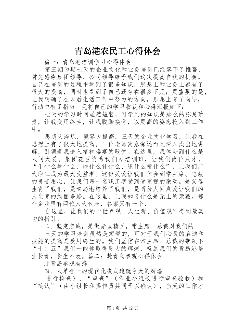 青岛港农民工心得体会_第1页