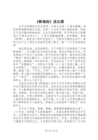 《断魂枪》读后感