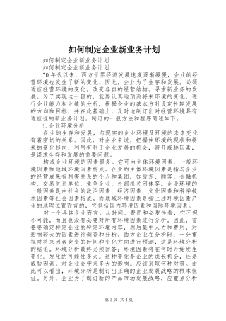 如何制定企业新业务计划 