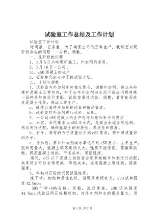 试验室工作总结及工作计划 