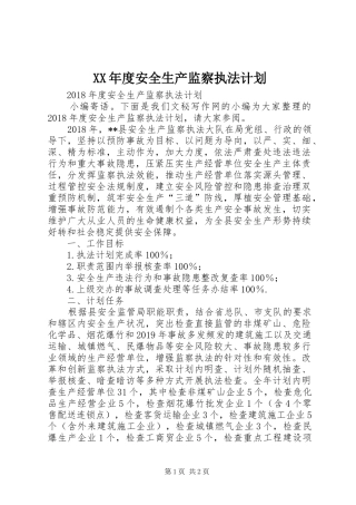 XX年度安全生产监察执法计划 