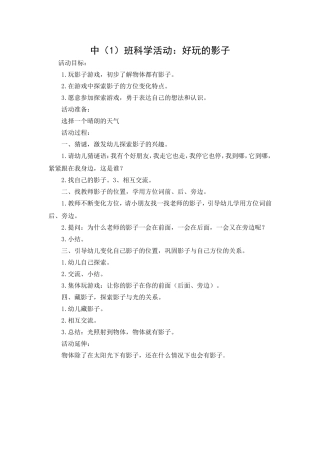 中班科学活动：好玩的影子MicrosoftWord文档