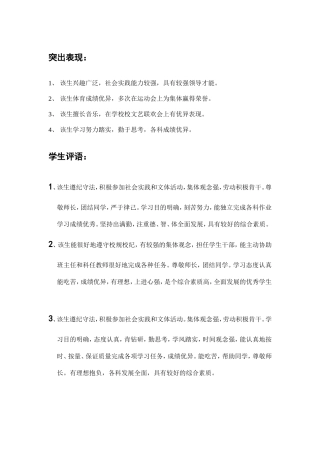 突出表现和评语