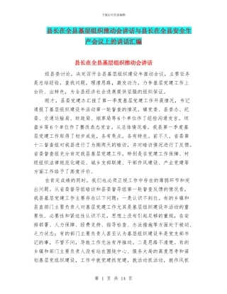 县长在全县基层组织推进会讲话与县长在全县安全生产会议上的讲话汇编
