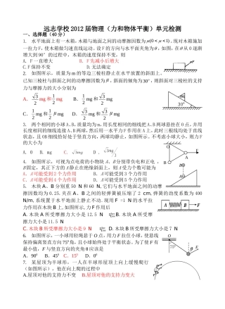 湖南省远志学校2012届物理（力和物体平衡）单元检测