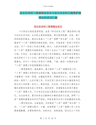 县长在农村三资清理会发言与县长在农村公路养护调度会的讲话汇编