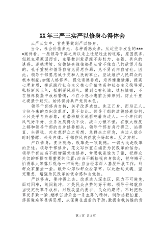 XX年三严三实严以修身心得体会