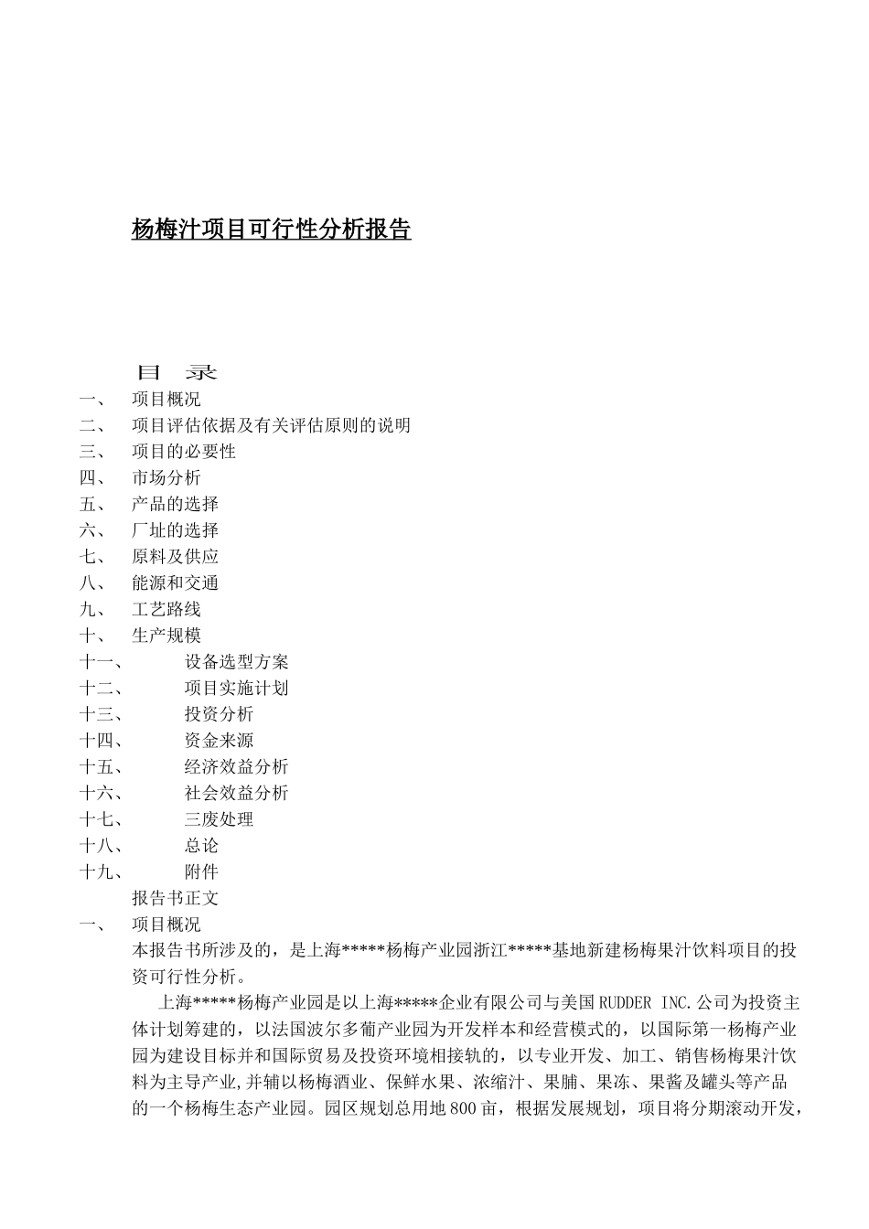 某果汁饮料项目可行性分析报告_第1页