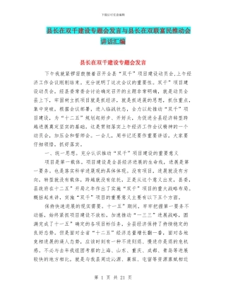 县长在双千建设专题会发言与县长在双联富民推进会讲话汇编