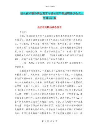 县长在妇联协调会发言与县长在干部述职评议会议上的讲话汇编