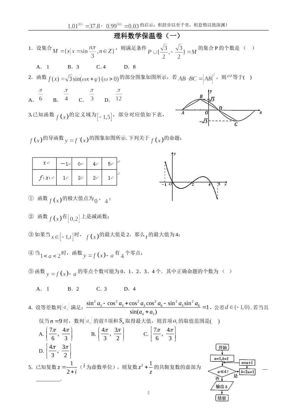 理科数学保温卷（一）_第1页