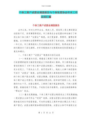 个体工商户试营业调查报告与个体私营协会年末工作总结汇编
