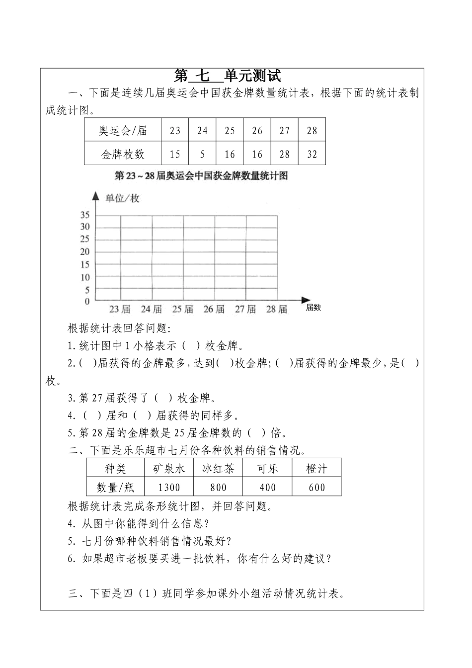 四年上册数学第七单元测试_第3页
