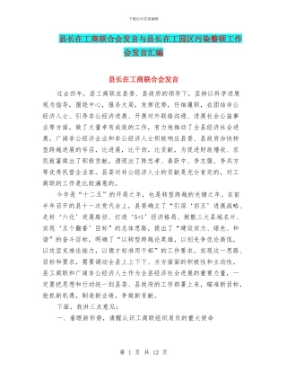 县长在工商联合会发言与县长在工园区污染整顿工作会发言汇编