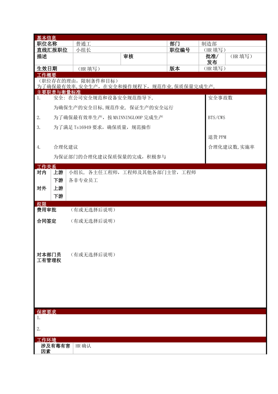 某大型电子公司制造部普通装配工职位说明书_第1页
