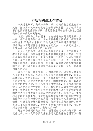 市场培训生工作体会