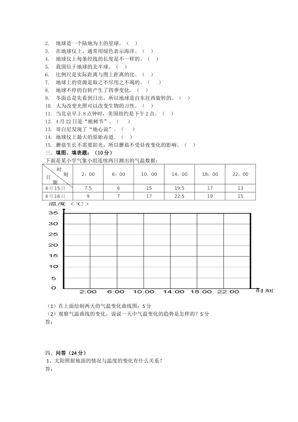 六年级科学上册期中测试卷---朱小卅_第2页