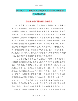 县长在文化广播电视大会的发言与县长在文化旅游工作会发言汇编