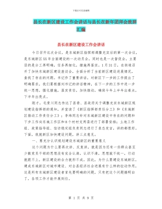 县长在新区建设工作会讲话与县长在新年团拜会致辞汇编