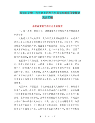县长在文物工作大会上的发言与县长在新农保安排会发言汇编