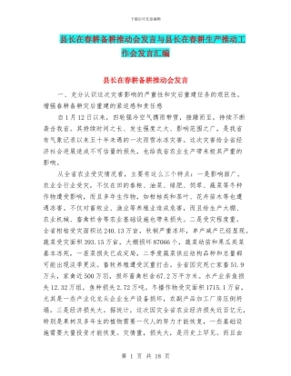 县长在春耕备耕推进会发言与县长在春耕生产推进工作会发言汇编