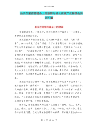 县长在某招待晚会上的致辞与县长在柚产业种植会讲话汇编